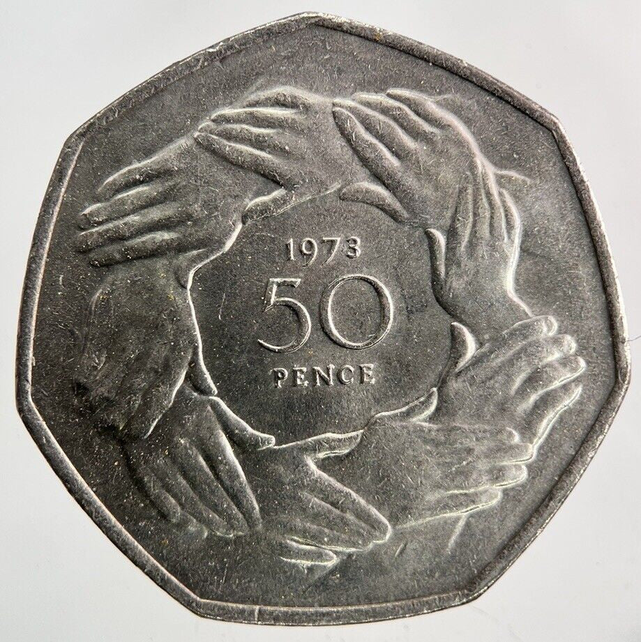 1973 Elizabeth II 2nd Hands 50p Fifty - Pence Coin | Very High Grade