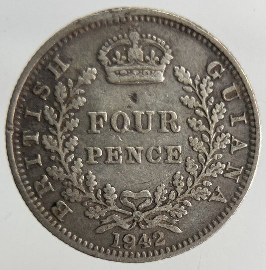 1942 Belize British Guiana Four - Pence Silver Coin | Fine Collectable Grade