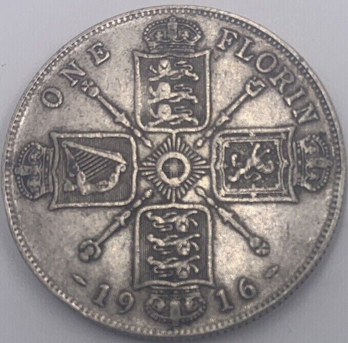 1916 British Florin | Silver Coin | King George V | Fair Grade | a015