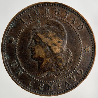 1889 Argentina Un 1 Centavo Coin | Fine Collectable Grade