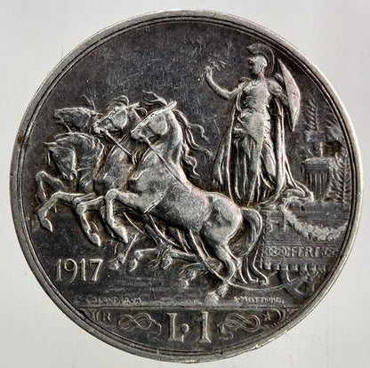 1917 Italy 1 Lira Silver Coin | Fine Collectable Grade