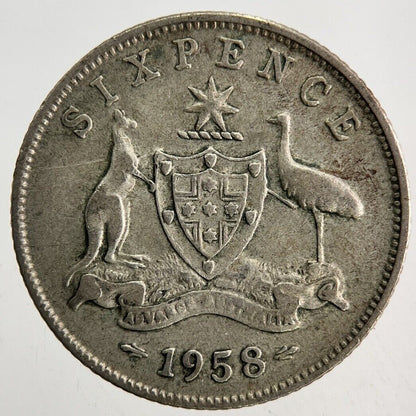 1958 Australia Sixpence Silver Coin | Fine Collectable Grade