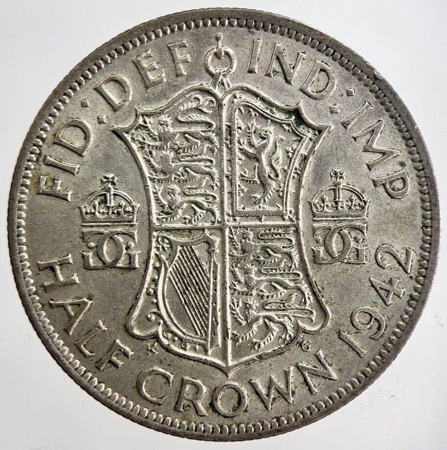 1942 George VI Half - Crown Silver Coin | Very Fine Grade | a6207