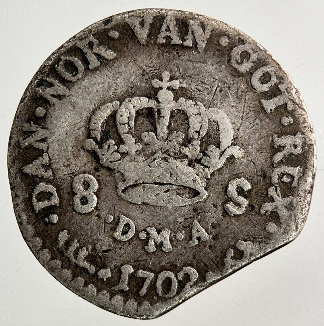 1702 Norway 8 Skilling Silver Coin | Collectable Grade