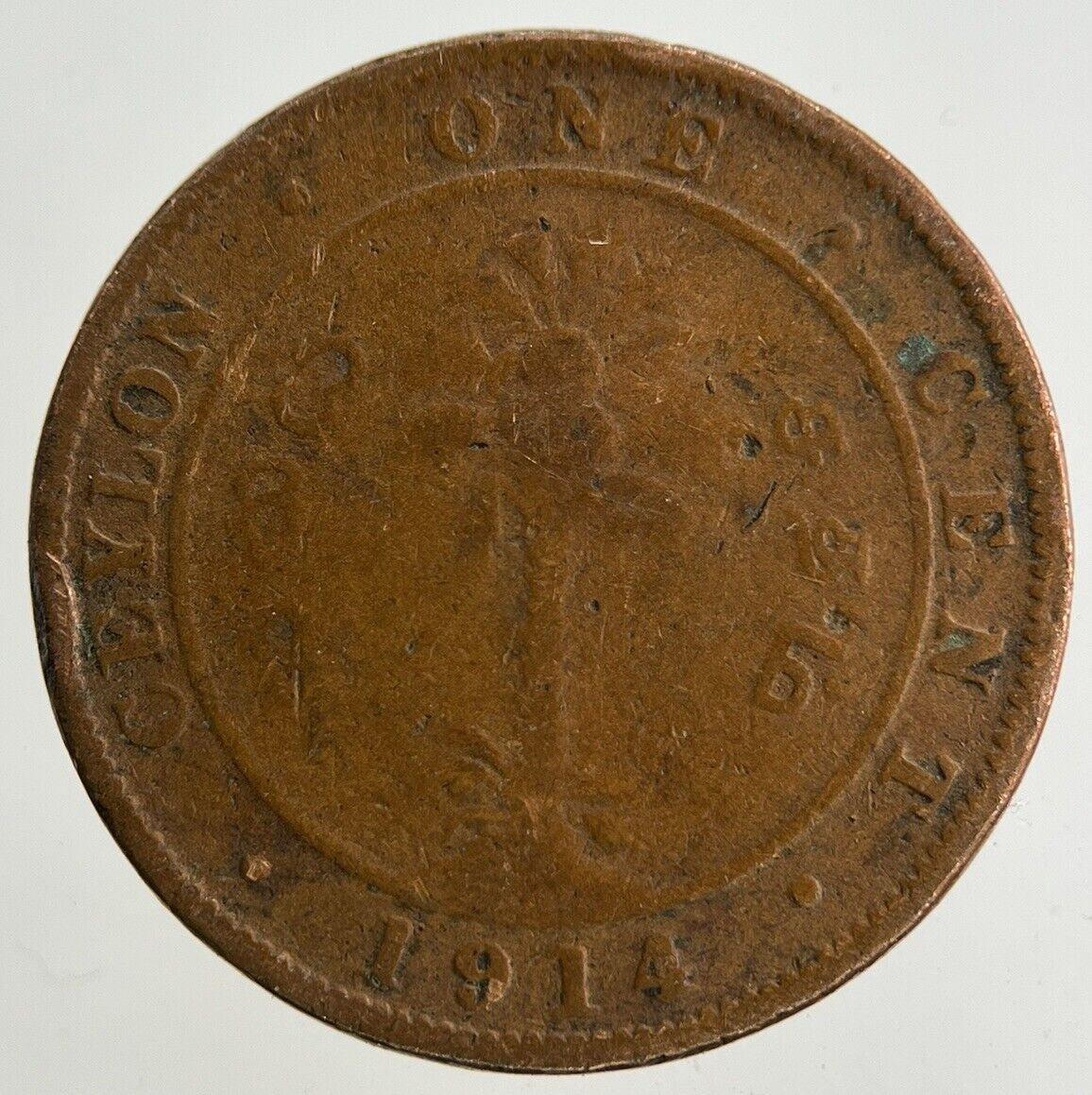 1914 Ceylon 1 One Cent Coin | Fair Grade