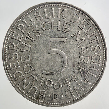 1964 - D Germany 5 Mark Silver Coin | Fine Collectable Grade