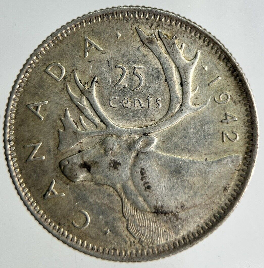 1942 Canada 25 Cents Silver Coin | Very High Grade