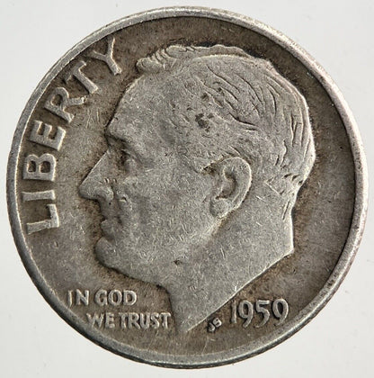 1959 - D US USA Roosevelt Silver Dime Coin | Fine Collectable Grade