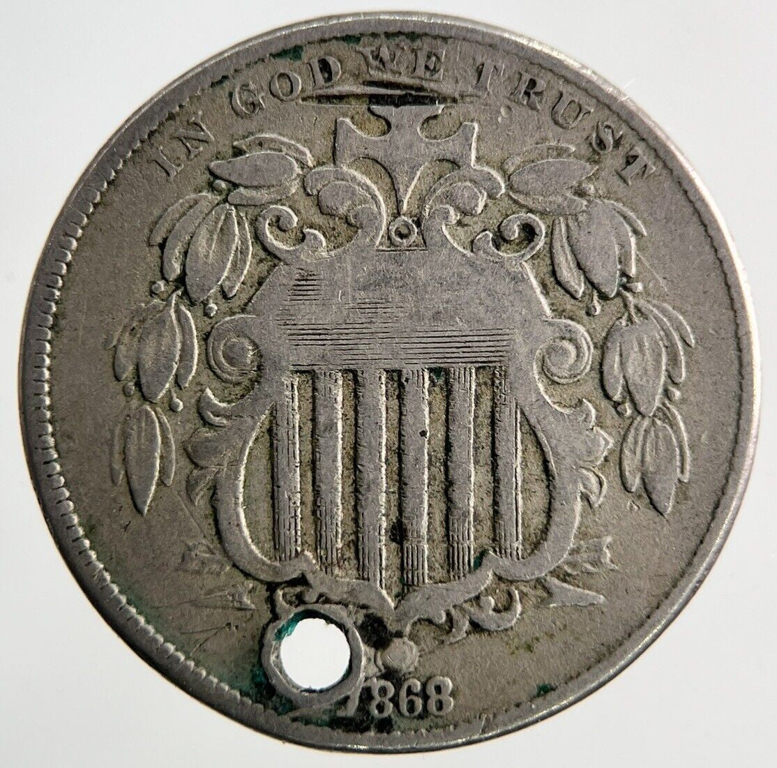 1868 US USA Shield Nickel V Cents Coin | Fine Collectable Grade