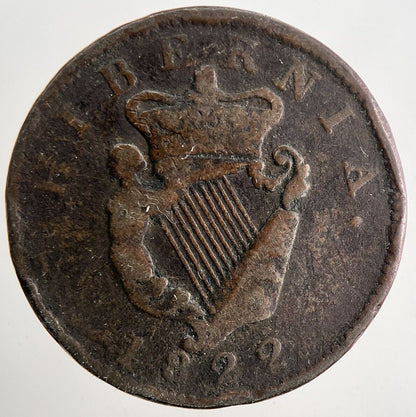 1822 George IV Irish Hibernia Half - Penny Coin | Fine Collectable Grade | a9487