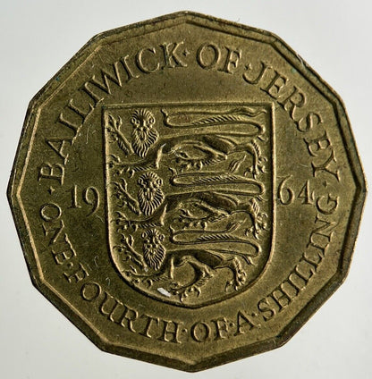 1964 Jersey 1/4 One Fourth Of A Shilling Coin | Fine Collectable Grade