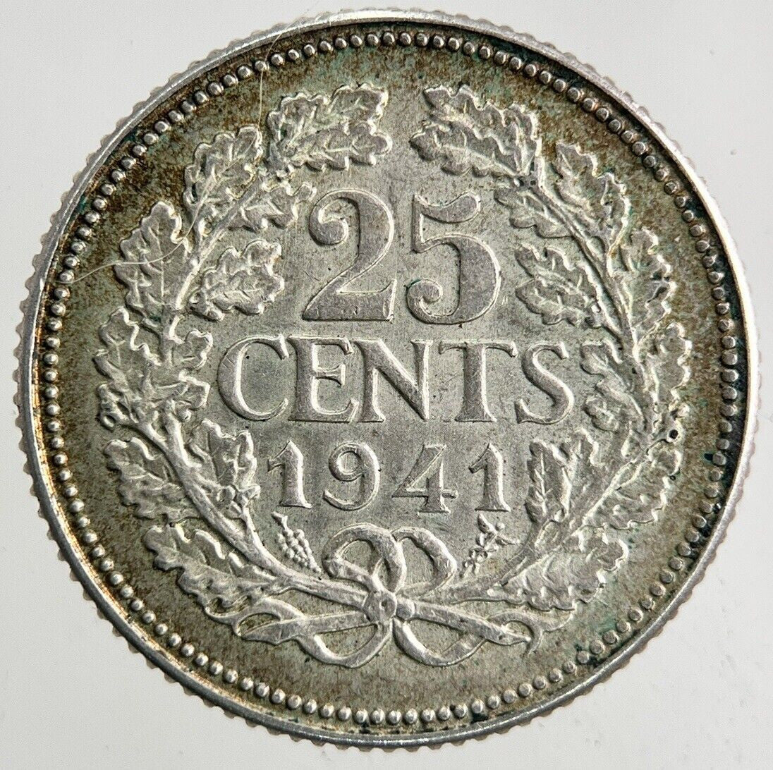 1941 Netherlands 25 Cents Silver Coin | Very High Grade