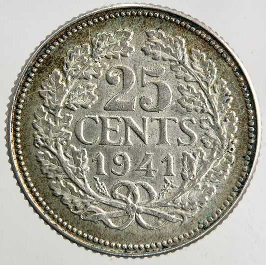 1941 Netherlands 25 Cents Silver Coin | Very High Grade