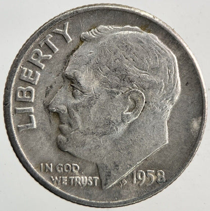 1958 - D US USA Roosevelt One Dime Silver Coin | Fine Collectable Grade