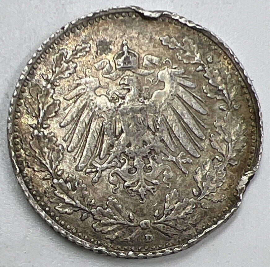 1905 - D Germany 1/2 Half Mark Silver Coin | Collectable Grade | a1489