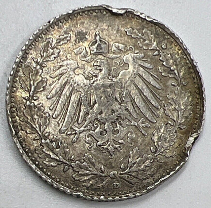 1905 - D Germany 1/2 Half Mark Silver Coin | Collectable Grade | a1489