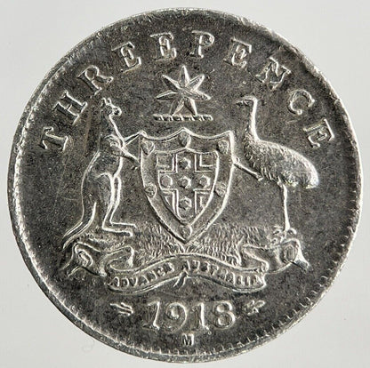 1918 - M Australia Threepence Silver Coin | Fine Collectable Grade