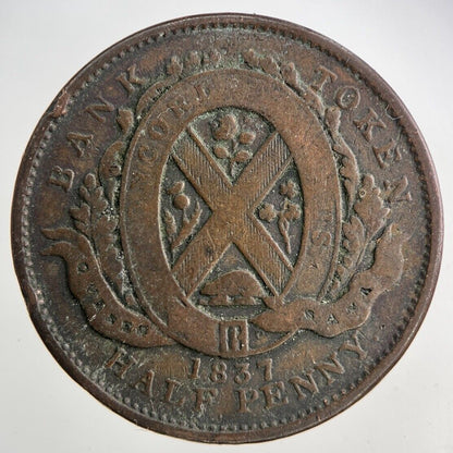 1837 Canada Bank Half - penny Token Coin | Fine Collectable Grade