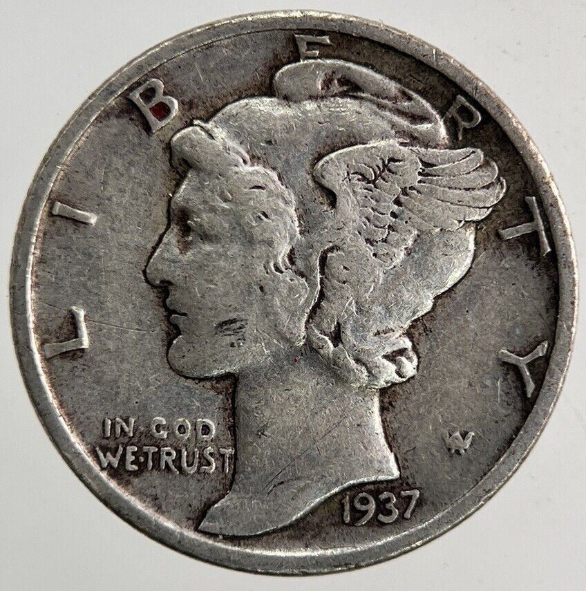 1937 US USA Mercury One Dime Silver Coin | Fine Collectable Grade