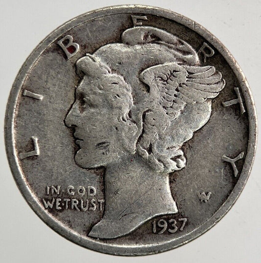 1937 US USA Mercury One Dime Silver Coin | Fine Collectable Grade