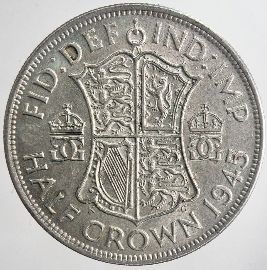 1945 George VI Half - Crown Silver Coin | Very Fine Grade | a6350