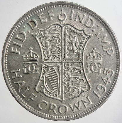 1945 George VI Half - Crown Silver Coin | Very Fine Grade | a6350