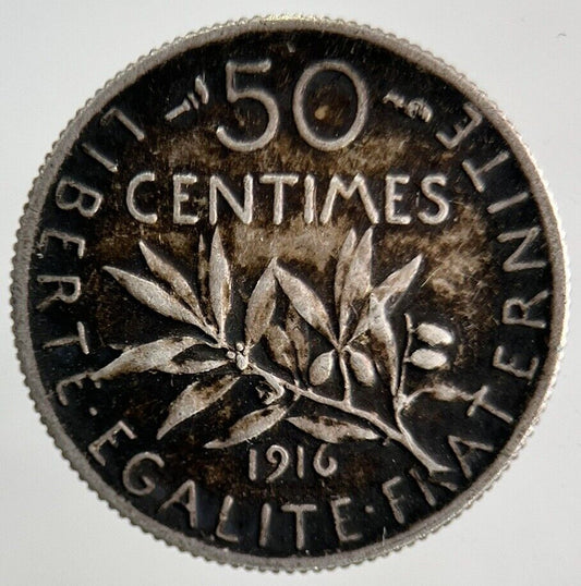 1916 France 50 Centimes Silver Coin | Fine Collectable Grade
