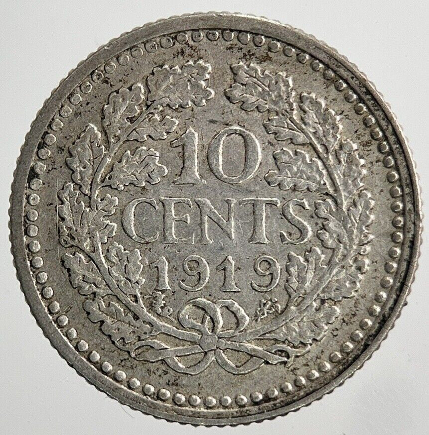 1919 Netherlands 10 Cents Silver Coin | Fine Collectable Grade | a6646