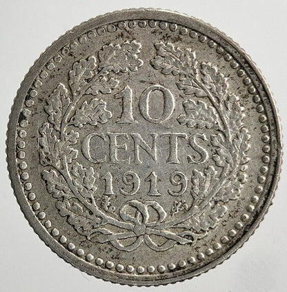 1919 Netherlands 10 Cents Silver Coin | Fine Collectable Grade | a6646