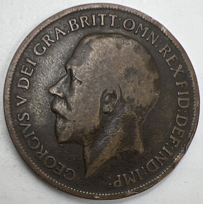 1919 - H Penny George V | British Copper Coin | Fair Collectable Grade | a820