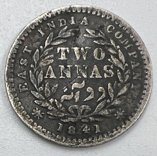 1841 India 2 Two Annas Silver Coin | Collectable Grade | a711