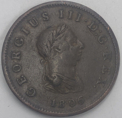 1806 Britannia Half Penny | British Copper Coin | George III | Fair Grade | a498