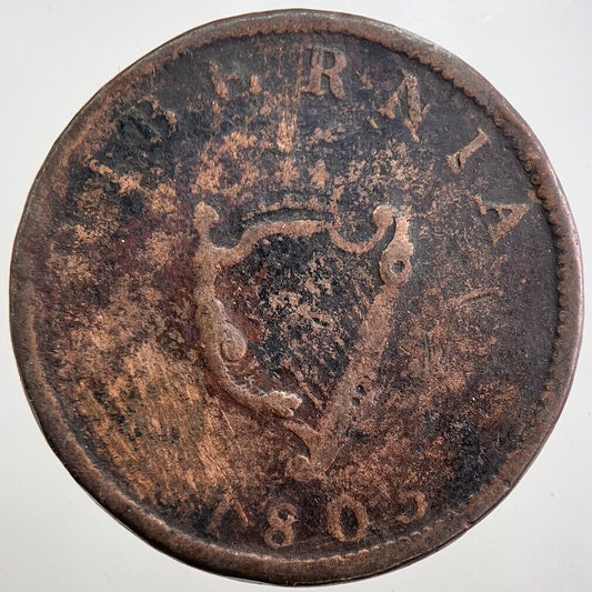 1805 George III Irish Hibernia Half - Penny Coin | Collectable Grade | a7996