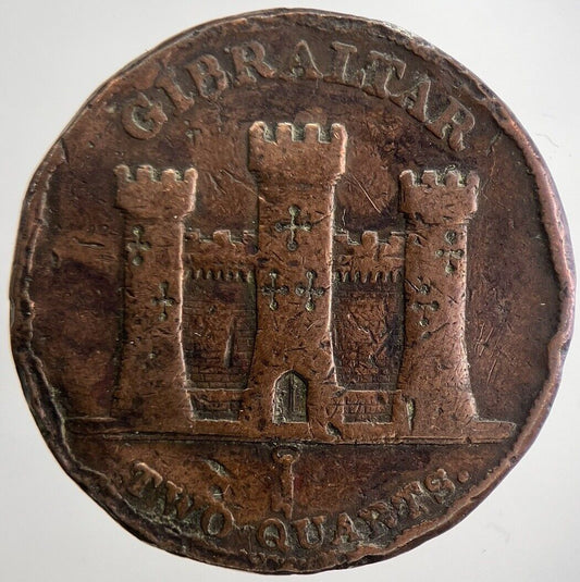 1842 Gibraltar Two Quarts Coin | Fine Collectable Grade | a6650