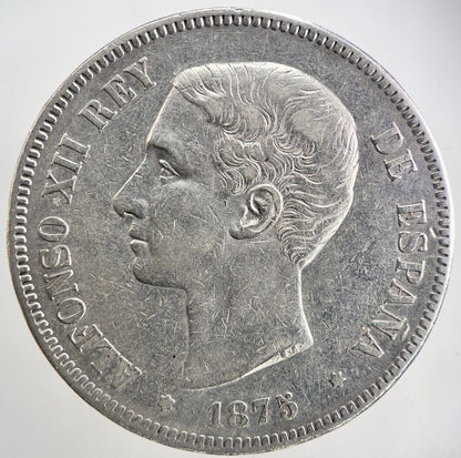 1875 Spain Spanish 5 Pesetas Silver Coin | Fine Collectable Grade | a539
