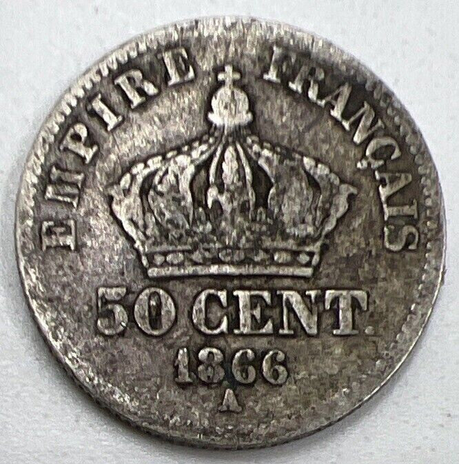 1866 - A 50 Centimes Napoleon III France Silver Coin | Fair Grade