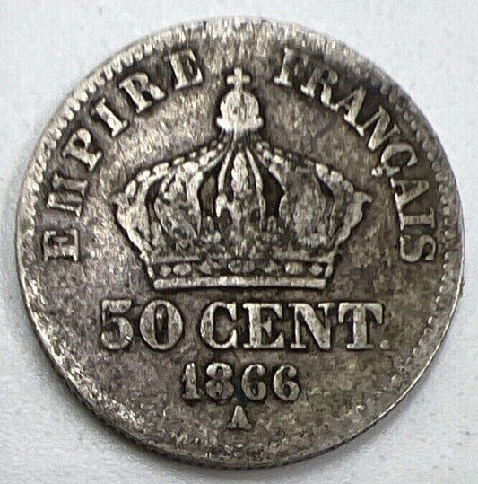1866 - A 50 Centimes Napoleon III France Silver Coin | Fair Grade
