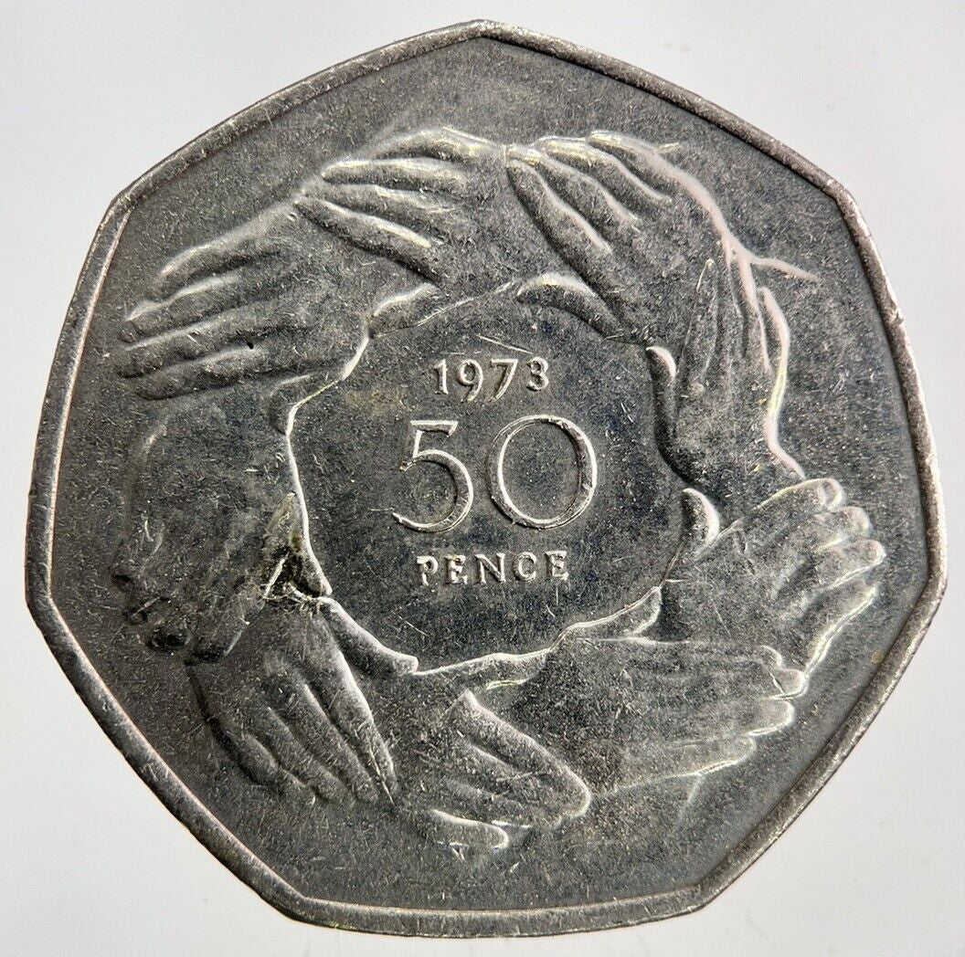 1973 Elizabeth II 2nd Hands 50p Fifty - Pence Coin | Very High Grade