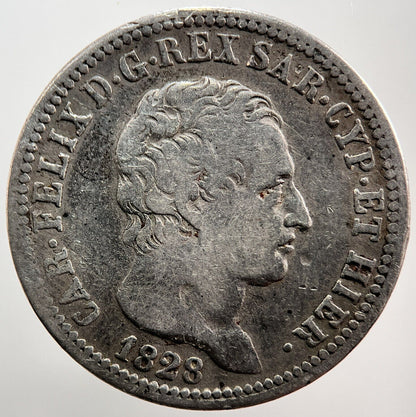 1828 Italy Sardinia 1 Lira Silver Coin | Collectable Grade