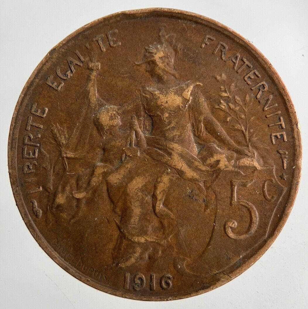 1916 France 5 Cinq Centimes Coin | Fine Collectable Grade