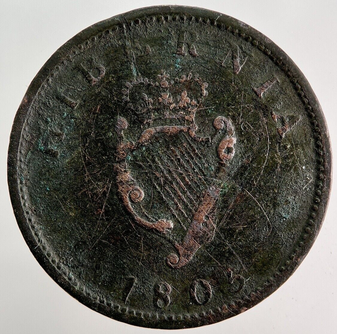 1805 Irish Half - Penny Coin | Fine Collectable Grade