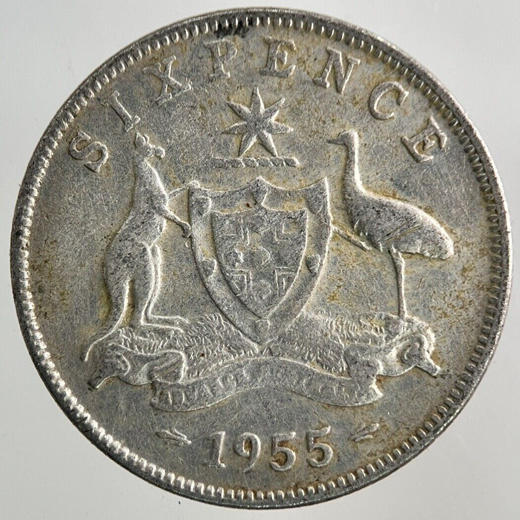 1955 Australia Sixpence Silver Coin | Fine Collectable Grade