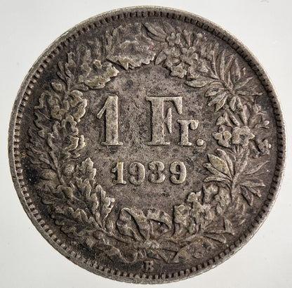1939 Switzerland Swiss 1 Franc Silver Coin | Fine Collectable Grade