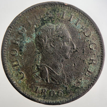 1806 George 3rd III Half - Penny British Coin | Fine Collectable Grade | a7531