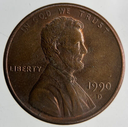 1990 - D US USA One Cent Coin | Fine Collectable Grade