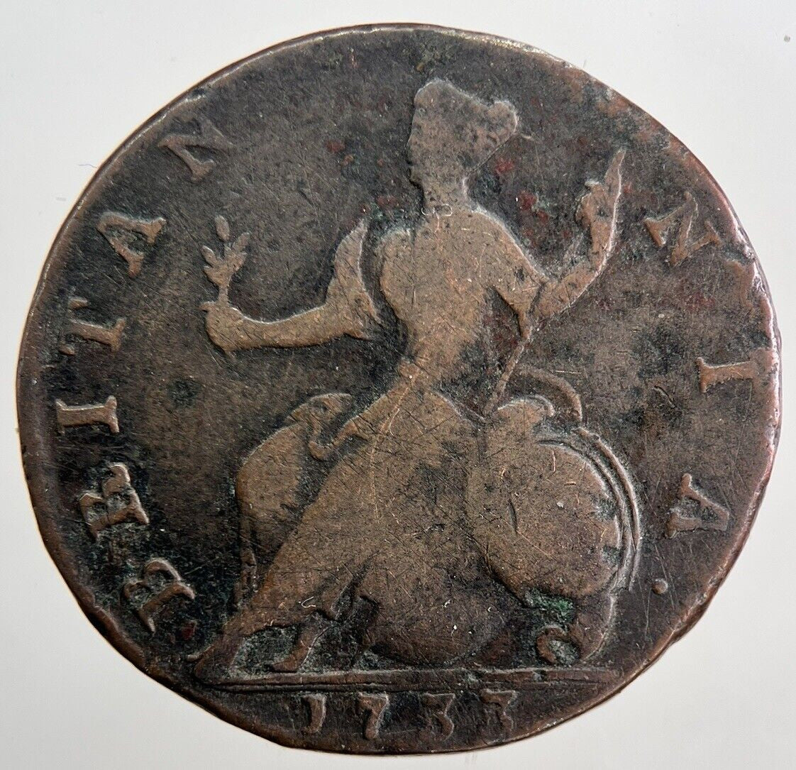 1733 George 2nd II Half - Penny Coin | Collectable Grade | a6057