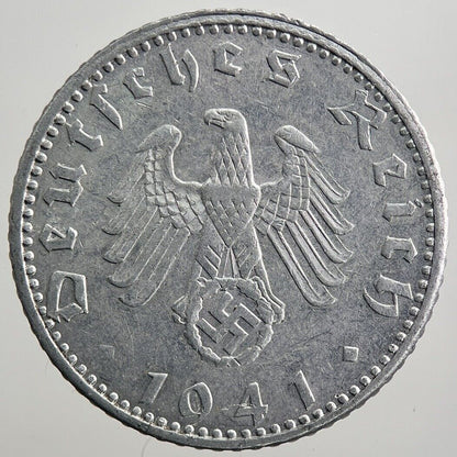 1941-J Germany Nazi 50 Pfennig Coin | Fine Collectable Grade | a2183