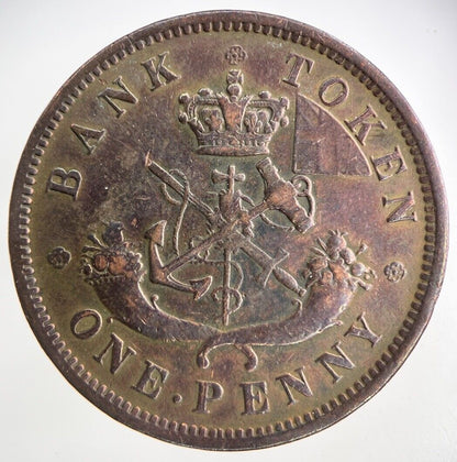 1857 Canada One Penny Bank Token Coin | Fine Collectable Grade