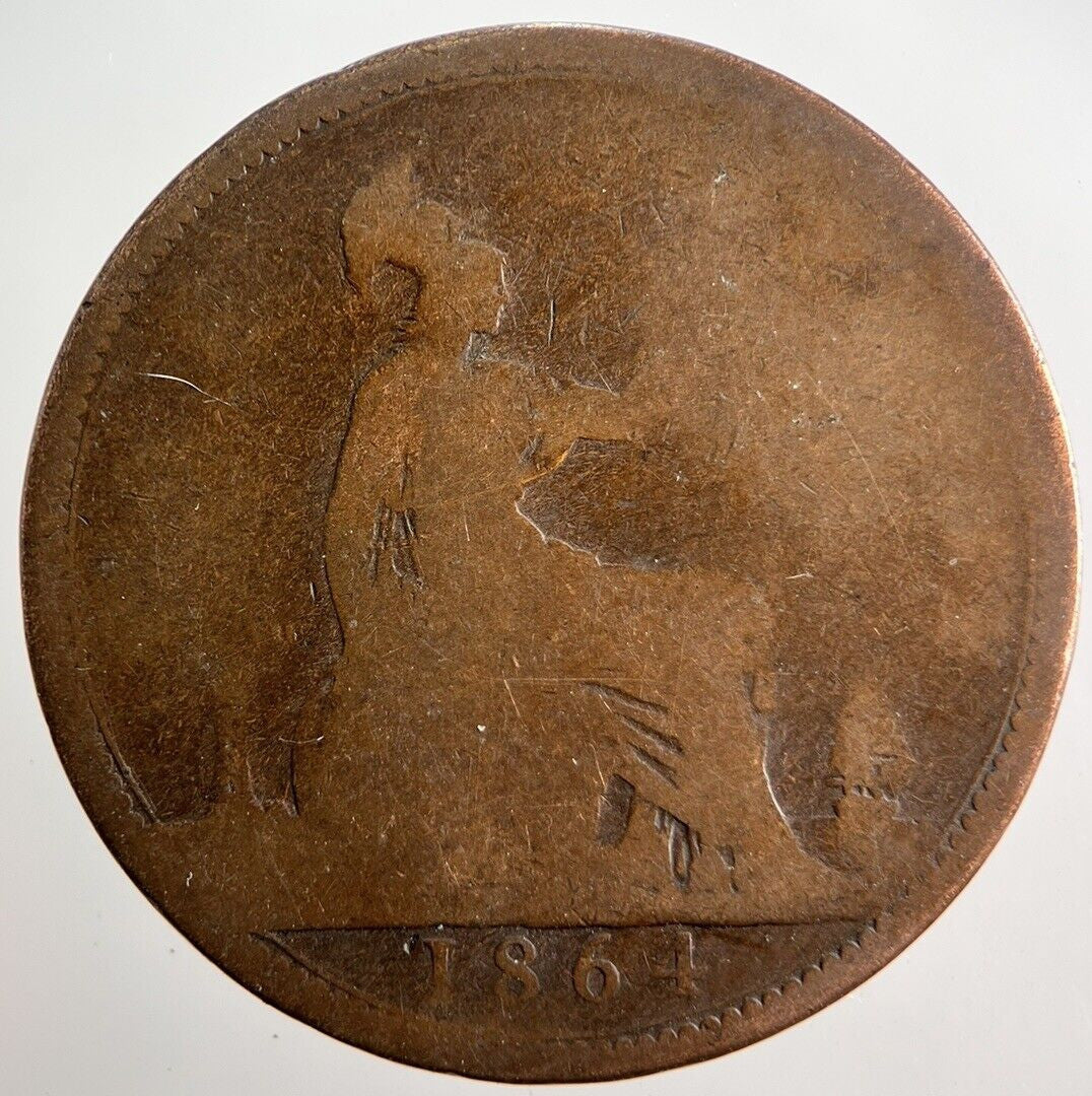 1864 Victoria One Penny Coin | Worn Grade