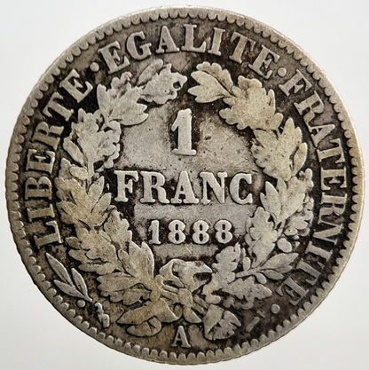 1888-A France 1 One Franc | French Silver Coin | Collectable Grade | a648